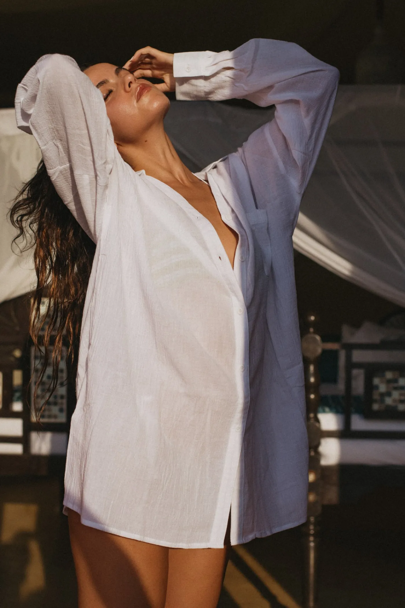 AMY OVERSIZED SHIRT (WHITE)>Bright Swimwear Online